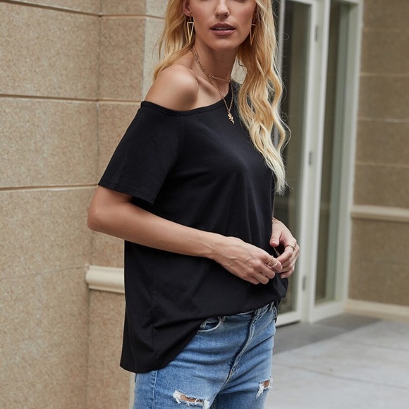 Black off shoulder Black Top - Picture 3 of 6